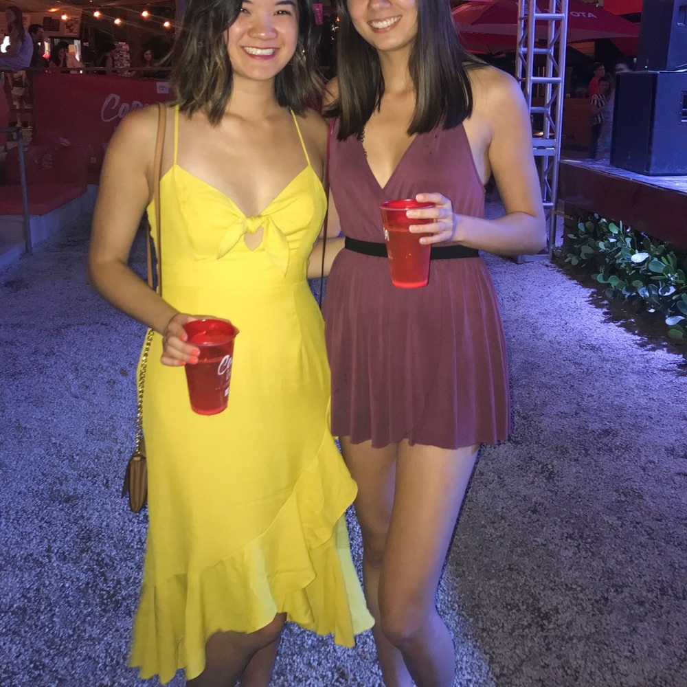 Forever21 Ruffled Yellow Asymmetrical Dress | Size: M